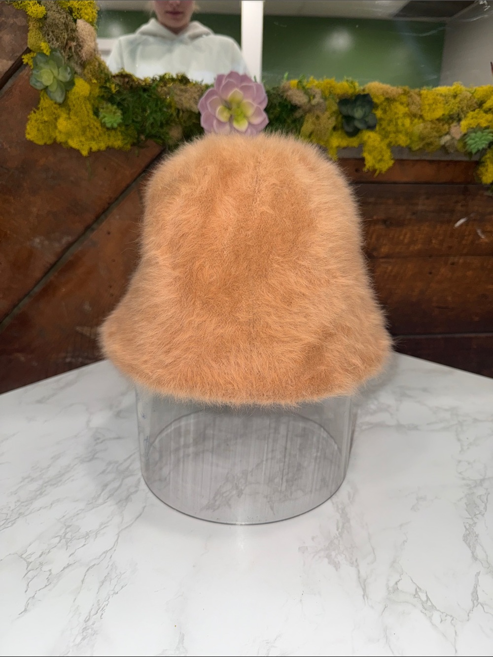 Womens Faux Fur Bucket Hat - Peach Fuzz